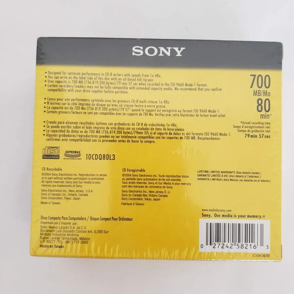 NEW!! (10) Pack Sony High Speed CD-R 700 MB 80-min 1x-48x Speed Slim Jewel Case